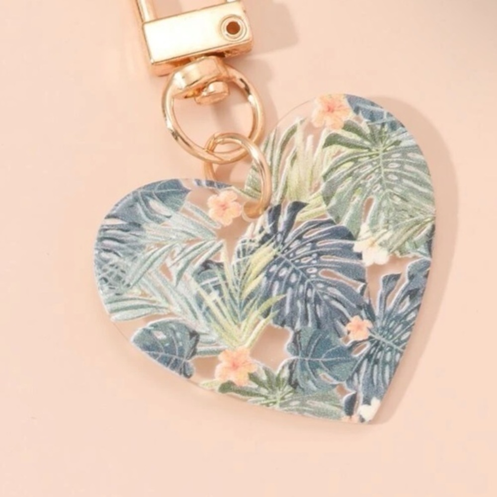 Heart Bag Charm Plant Flower Keychain ๐ธ Textured - Picture 4 of 8